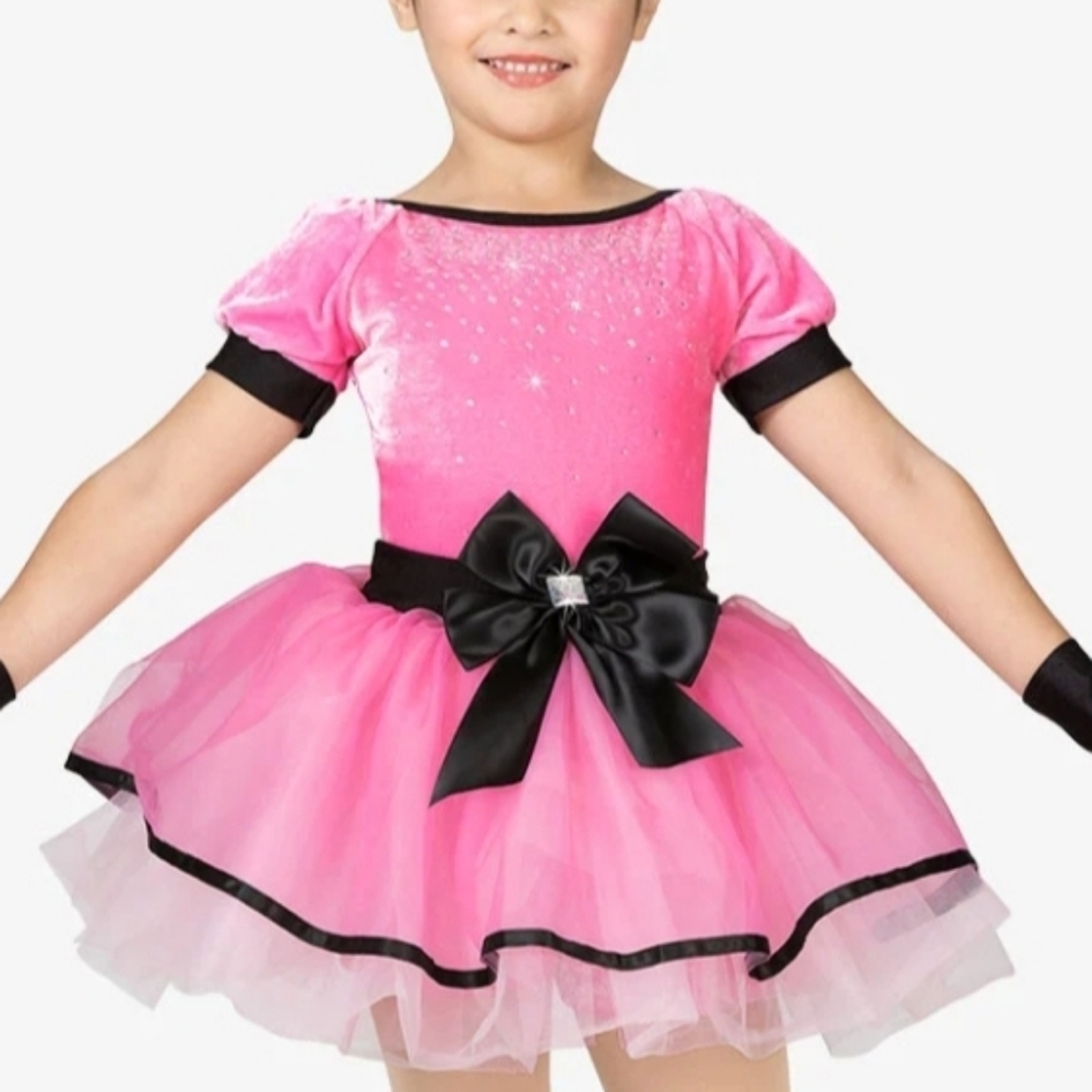 Pink and Black Ballerina Dress Kids Costume with Bow